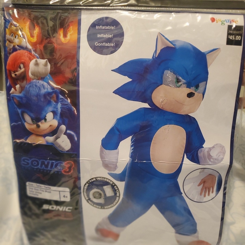 Kids Sonic Hedgehog 3 Inflatable Costume Disguise One Size 43"-53.5" tall nwt - Picture 7 of 13